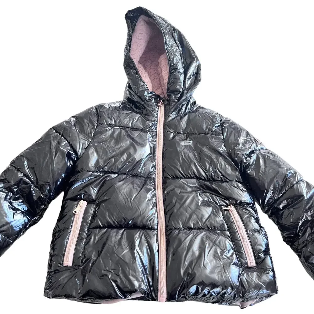 MICHAEL KORS girls designer black shiny puffer winter jacket size 5/6